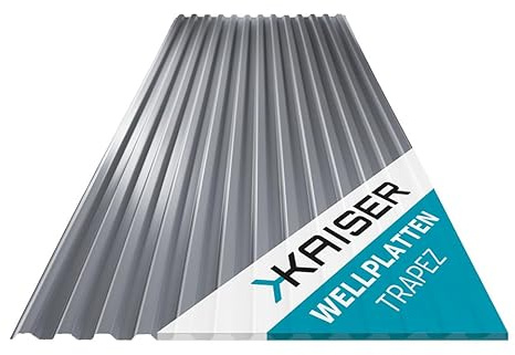 KAISER plastic® Wellplatten Grau | Wellplatten Dach, Welldach Kunststoff | Dachplatten wetterfest | Überdachung | Trapez 76/18 – 90 x 117 cm | 10 Stk.
