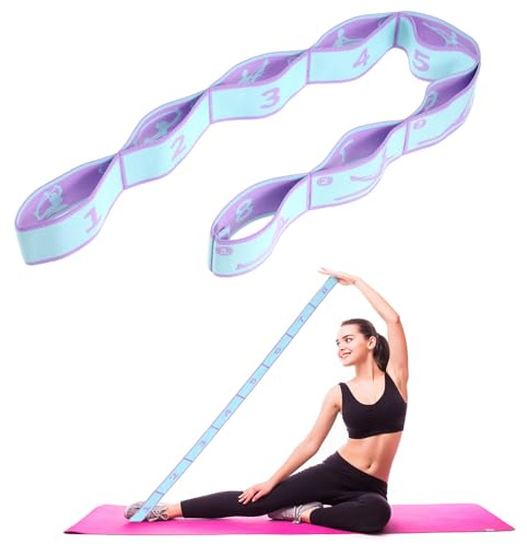 Yoga Stretching Strap, Yoga Stretch Gurt, Stretching Band mit 8 Schleifen, Fitnessbander, Resistance Band, Gymnastikband Elastisch für Pilates, Tanz, Gymnastik, Effektives Dehnung (blau lila)