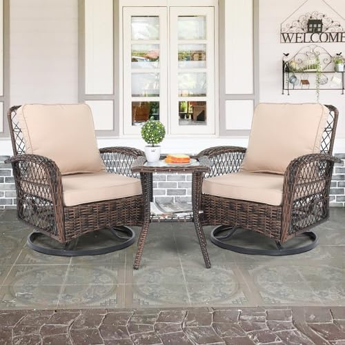 VINGLI 3 Pieces Patio Furniture Set, Patio Swivel Rocking Chairs Set of 2, Outdoor Bistro Set Swivel Rocker, Outdoor Porch Chairs and Bistro Table for Porch
