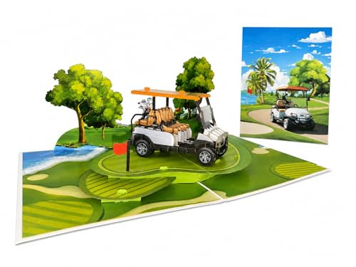 3D popup golfkort, födelsedagskort med golfbanemotiv, presentkort för golfare, kupongkort