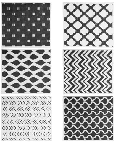 Bojueshaw 6pcs Swedish Dish Cloths,Reusable Geometric Cleaning Cloths,Wooden Fiber Sponge Cloth for Kitchen,Bathroom,Tiles,Dishes