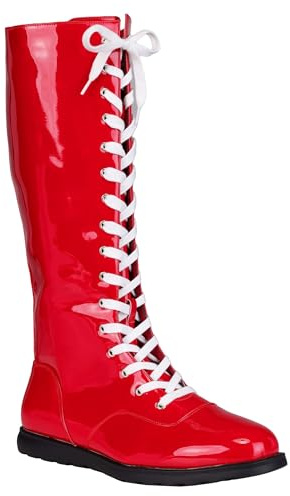 Stivali per costume da wrestling per adulti in vernice rossa per uomini e donne, scarpe lucide con lacci per Halloween e cosplay, Rosso, 43 EU