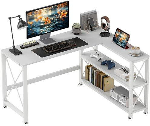 HOMCOM Bureau d'angle modulable réversible, Salon, 135 x 110 x 75 cm, Blanc