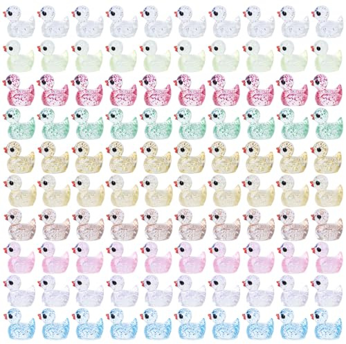 Romon 100 Piezas Mini Patos De Resina,Mini Patos Luminosos,Micro Paisaje,Paisaje Decorativo DIY,Decoracion del Hogar,Decoracion del Acuario,10 Colores