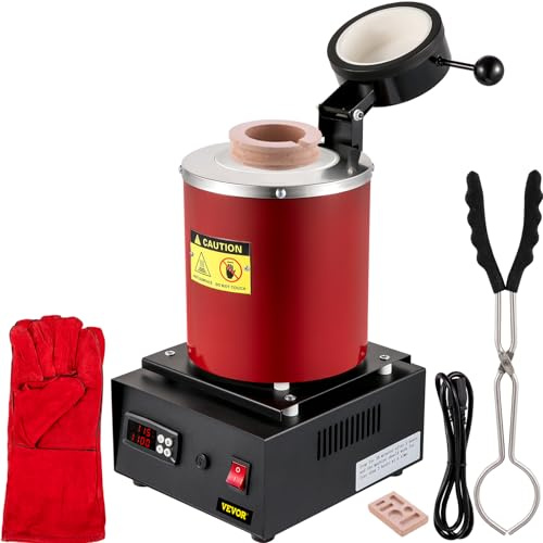 VEVOR Forno di Fusione per Oro 1350 W, Temperatura Max. 1150 ℃, Forno Fusorio Elettrico con Crogiolo in Ceramica da 3 kg, Matrice per Lingotti e Guanti, per Lavorazione di Oro, Argento