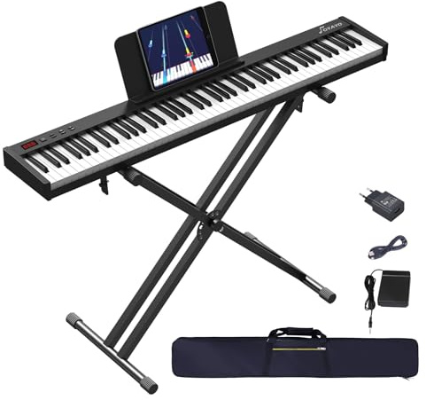 OYAYO E Piano 88 Tasten Halbgewichtet mit Doppel-X-Ständer, Digitalpiano für Anfänger & Erwachsene, Keyboard Piano mit Sustain-Pedal, MIDI, Kopfhöreranschluss, Tragetasche, Elektrisches Klavier