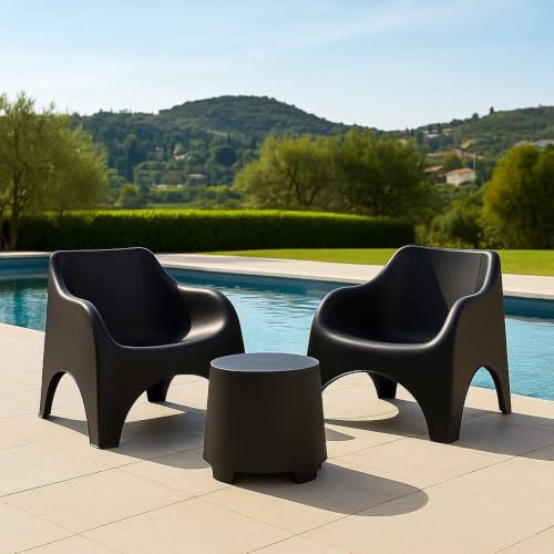 Dmora Set Salotto da Esterno Cancellara Grigio Antracite 2 Posti Un Tavolino, Salottino Outdoor Tavolo Tavolino Made in Italy