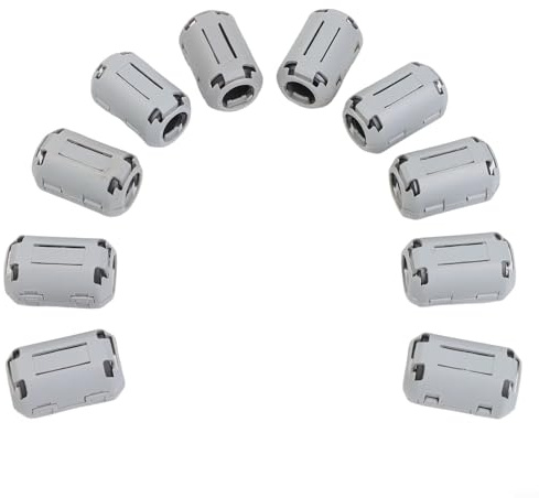Paquete de 10 núcleos de anillo de ferrita con clip, cable de 3.5 mm-13 mm, supresor de ruido, filtro EMI RFI, diseño fácil de poner para USB, audio, auriculares y mouse (13 mm)