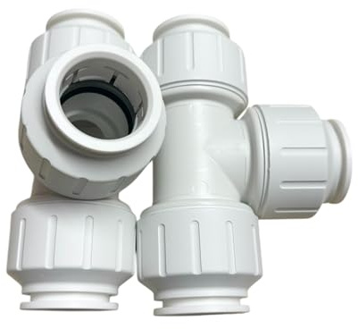 28mm Push-Fit Equal Tee Connector, 28mm Plastic, 2 Pack, Tool-Free Installation, for Central Heating or Hot and Cold Water Systems, WRAS-Approved for Use with Plastic Pipe and Copper Pipe