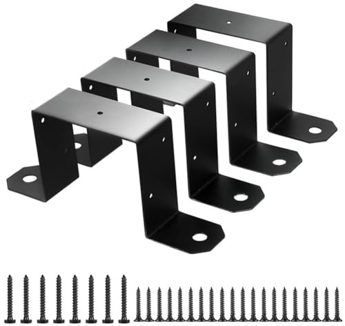 Lawnoval Lot de 4 supports de poteau robustes et sécurisés pour supports de poteau noirs de 4 x 4 avec vis
