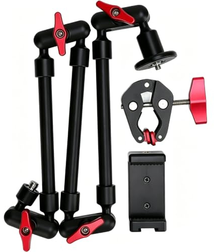 Tomedny Kamerahalter, Verstellbarer Zauberarm, 360 Grad Verstellbarer Lichthalter, Blitz, LED-Licht, Mikrofon, Actionkamera (31 Zoll)