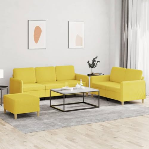 Yisssmeng 3-TLG. Sofagarnitur Hellgelb 198 cm Breit, Robuster Stoffbezug aus 100% Polyester, Modernes Design mit Fußhocker, Zweisitzer & Dreisitzer Couch für Wohnzimmer Büro und Flur