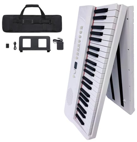 Keyboard Med 128 Rytmer Pedal Bärbart Piano Kompakt Digitalpiano Keyboard För Studenter Musik, Hopfällbart Digitalpiano Och Piano För Träning Hemma(White)