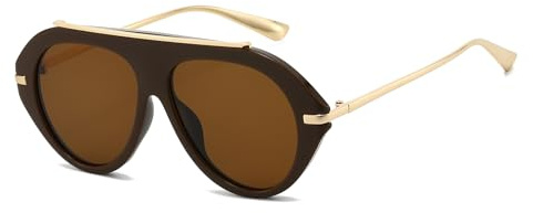 YAMEIZE Oversized Retro Pilot Occhiali da Sole per - Donna Uomo 70s Rotondo Doppio Ponte Occhiali da Sole UV400 Protezione Ombra di guida (Marrone Marrone)