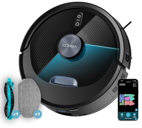 Cecotec Robot Aspirador y Friegasuelos Conga M60 Dark. Navegación Láser, Succión del Motor 13000Pa, Autonomía 200mins, Cepillo Multifunción para Todo Tipo de Superficies, Bluetooth y WiFi, App