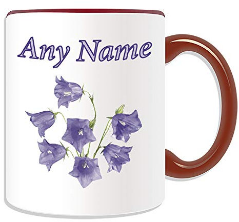Unigift personalisierbares Geschenk – Purple Morning Glory Becher (Naturpflanzen-Design, Farboptionen) – jeder Name / Nachricht auf Ihrem einzigartigen – Glockenblume blau, keramik, rot