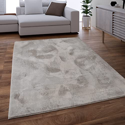 Paco Home Teppich Wohnzimmer Schlafzimmer Kunstfell Shaggy Hochflor Flauschig Soft Einfarbig Grau, Grösse:160x220 cm