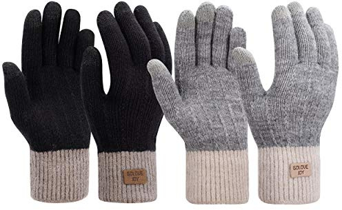 MaoXinTek Gants pour Femmes 2 Paires Hommes d'Hiver Chauds Tactiles Moufles pour Conduire Dactylographie Ski Noir + Gris