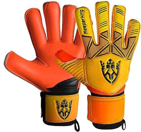 Keeperking Målvaktshandskar för vuxna, barn och ungdomar, med och utan fingerskydd, fotbollshandskar med avtagbara fingerskydd på 4 mm, unisex (8, orange – avtagbara fingerskydd)