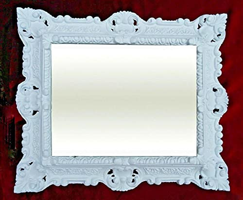 Cornice portafoto in stile barocco, bianco, 45 x 38 cm, 30 x 24 cm, rettangolare, anticata, senza vetro 3047
