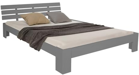 Homestyle4u Lit Double lit futon en Bois 120x200 lit pin Gris Cadre de lit en Bois Massif