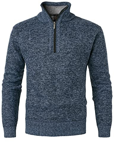 KTWOLEN Homme Pull à Fermeture Éclair 3/4 Tricoté Pull Sweat à Manches Longues Pullover en Tricoté d'hiver Col Montant Pulls Cardigan Homme Doublure en Polaire, Charbon, XXL