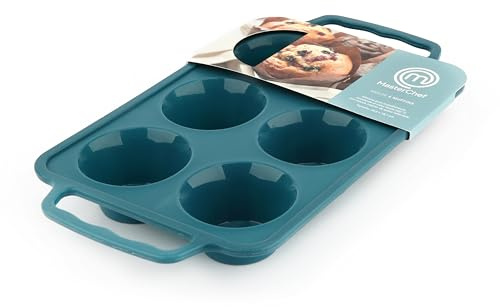 Master Chef Junior - Molde para 6 Muffins con Asas de Silicona Azul Pavo - Antiadherente y Práctico
