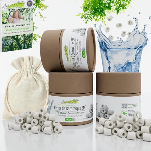 Aimez La Nature 100 Perles de Céramique EM® Avec Joli Pack Ecologique et Sachet Coton Certifié Bio, Purificateur Naturel Eau Robinet, Filtration pour Carafe Bouilloire Lave Linge et Vaisselle