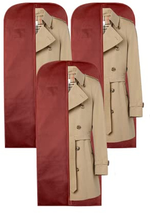 Wedcova Suit Covers for Men | Hanging Garment Bags | Travel Blazer & Jacket Bag | Clothes Storage Cover with Zipper | Suits Carrier Moth Proof Protector | (24'' x 54'') | Pack of 3 | Maroon
