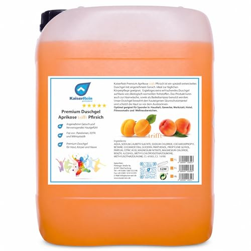 KaiserRein Duschgel Aprikose-Pfirsich, 10 L Nachfüllkanister, 3-in-1 Duschgel Shampoo Badezusatz, für Spender, fruchtiger Duft, mikroplastikfrei, ohne Parabene & EDTA