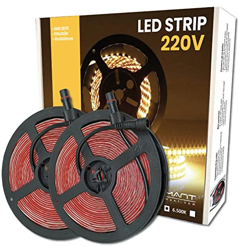 LED ATOMANT 2x Rollo 5m de Tira Luz LED 220V 12W/m Color Luz Neutra IP65 | Color Blanco Neutro 4500K, Corte cada 10cm