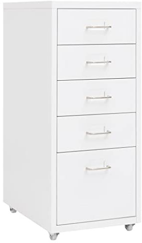 vidaXL Aktenschrank mit Rollen Rollcontainer Bürocontainer Schubladenschrank Büroschrank Metallschrank Schrank Weiß 28x41x69cm Metall