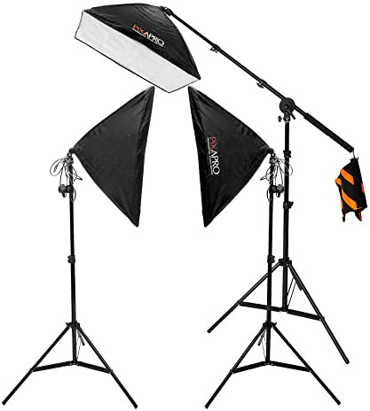 Pixapro EzyLite 2x 105w Continuous Photography Strobe Lights Video Modifier Softbox Studio Light Flash Photoshoot Fashion Photo Lamp Bulb Accessories Camera Lights Studio Kit (Three Head)