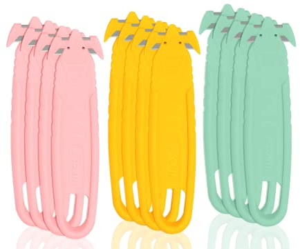 Safety Box Cutter, T TOVIA Package Opener SK2 Stainless Steel Concealed Blade with Tape Splitter for Cartons Cardboard Wrap Straps Film (12 Pack - Assorted Colors)