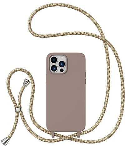 ZTOFERA Handykette Hülle Kompatibel mit iPhone 13 Pro, Liquid Silikon Handyhülle mit Umhängeband, Schutzhülle mit Band Kordel zum Umhängen Necklace Hülle für iPhone 13 Pro, Braun