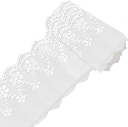 Gorgecraft 5 yards Nastro di Pizzo di Cotone Bianco Pizzo Trim 4.33 pollici di Larghezza Tessuto Del Ricamo Passamanerie Bordo Rotolo per Il Fai Da Te