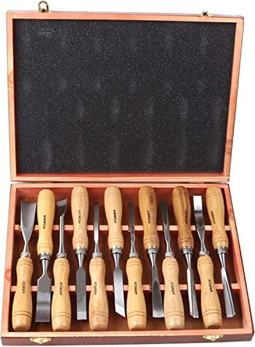 12 pezzi di set di utensili per scalpello per legno, set di scalpelli per utensili per intagliare il legno professionale CR-V scalpello per utensili manuali per intagliare, dotato di scatola di legn