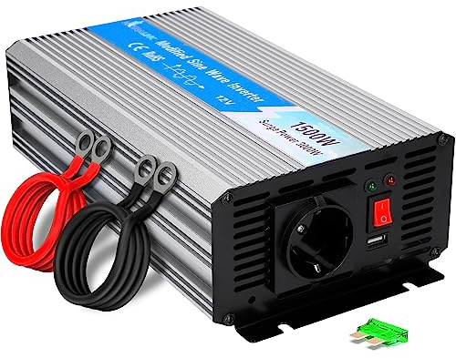 EXTRALINK Wechselrichter 12V auf 230V Modifizierter Sinsus 1500W 3000W Spitze – Spannungswandler mit USB, Lüfter & 4-Fach Schutz – für Auto, Wohnmobil, Boot, Camping, empfindliche Geräte, Solar