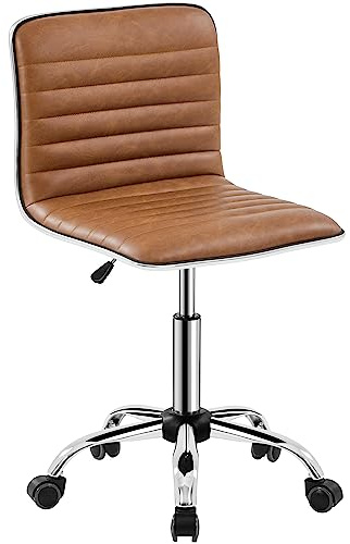 Yaheetech kontorsstol snurrstol utan armstöd höj- och sänkbar rullpall | Ergonomisk skrivbordsstol, 360° roterbar hemmakontorsstol i konstläder, snurrfåtölj med hjul, för kontor/arbetsrum