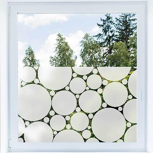 Sichtschutzfolie Badezimmer Dusche Küche Wohnzimmer Sichtschutzdekor Glasfolie Fenster selbstklebend haftend Fensterfolie Klebefolie Milchglasfolie - S023 Kreise, Längenbereich: 1050x600mm