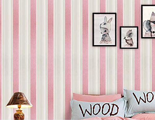 HELVES Moderne vertikale Streifen Tapete 3D Kinder Zimmer Dekor Rosa Blau Tapeten Rolle Home Decoration Wandbild Gestreifte Wandpapiere (Farbe : Pink, Size : 5.3 Square Meters)