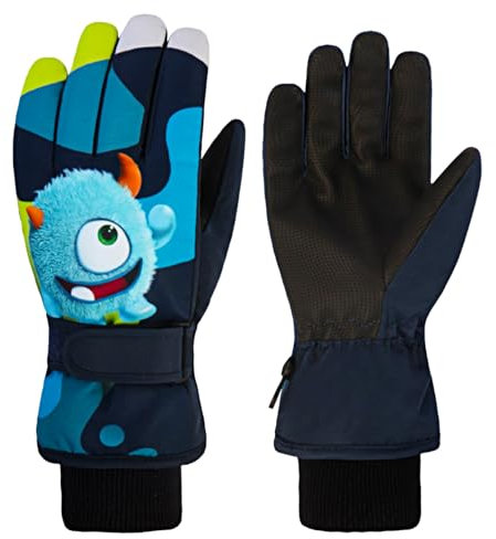 Kazaigou Fahrrad Junge Kinder Handschuhe Wasserfest, Winddicht Warme und wasserdichte Outdoor-Skihandschuhe für 4-6 Jahre Kinder, Dicke Winterhandschuhe Kinder Wasserdicht(S)