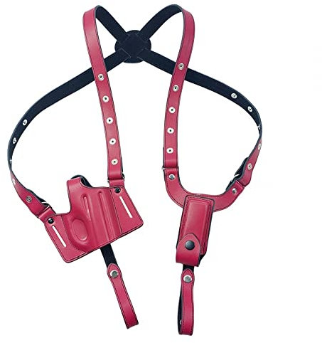 Leder Schulterholster, Damen Verdeckte Pistolenholster, verstellbare Vertikales Frau-Waffenholster mit Zwei Magazintaschen für die Meisten 14–16 cm Pistolen Airsoft Selbstverteidigung