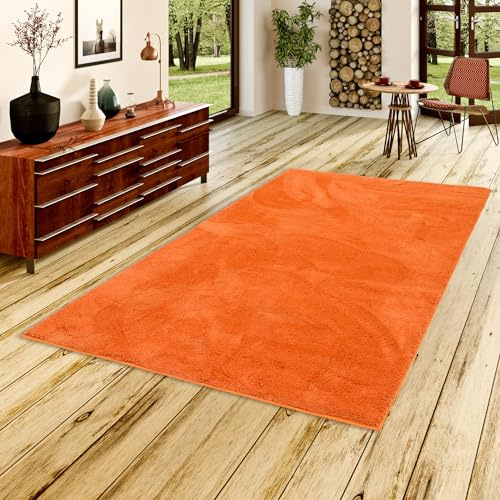 Pergamon Luxus Super Soft Hochflor Langflor Teppich Flauschig Weich Wohnzimmer Schlafzimmer Silky Orange