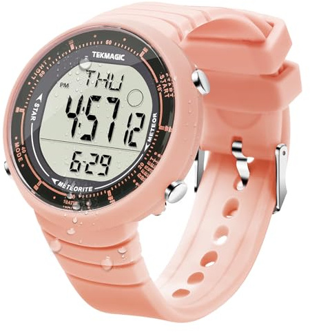 TEKMAGIC Digitale Sportuhr 10 ATM 100 Meter Wasserdicht Geeignet zum Schwimmen und Tauchen mit Silikonband, Hintergrundbeleuchtung, Wecker, Stoppuhr, Kalender, Zwei Zeitzonen