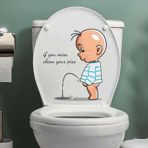 1 autocollant pour toilettes, « Clean Your Piss » - Autocollants amusants pour toilettes - Imperméable et amovible - Décoration de salle de bain - Accessoires de toilette