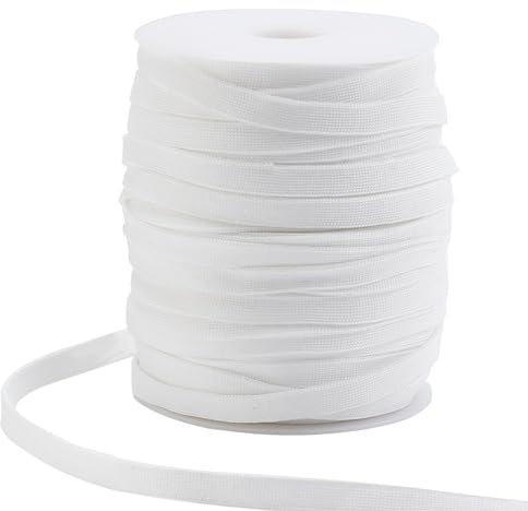 BENECREAT Cordón de Repuesto Blanco 50m, Cordón Plano de Poliéster de 1 cm., Cordón de Punto para Pantalones, Pantalones Deportivos, Chaquetas Médicas, Pantalones Cortos, Sudaderas con Capucha