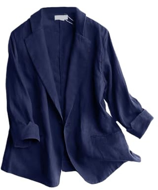 IDEALSANXUN - Blazer de Lino para Mujer, Manga 3/4, Ligero, para Primavera y Verano, Azul Oscuro, XXXL