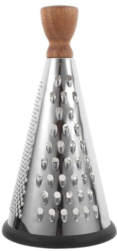 MAGICLULU Cone Shaped Cheese Grater with Wood Handle, 9 Inch Stainless Steel Manual Vegetable Shredder for Kitchen, Round Fruit and Chocolate Slicer, 9.44 x 4.72 Inch, Silver