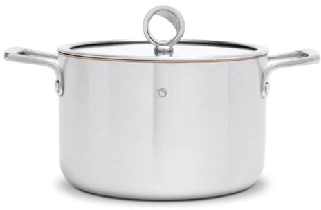 Olavson Stielkasserolle 24cm mit Kupferkern, Induktion, Deckel aus Glas, unbeschichtet, Schüttrand, Edelstahl mit Kupferkern in 5-Schicht System, Soßentopf, alle Herdarten